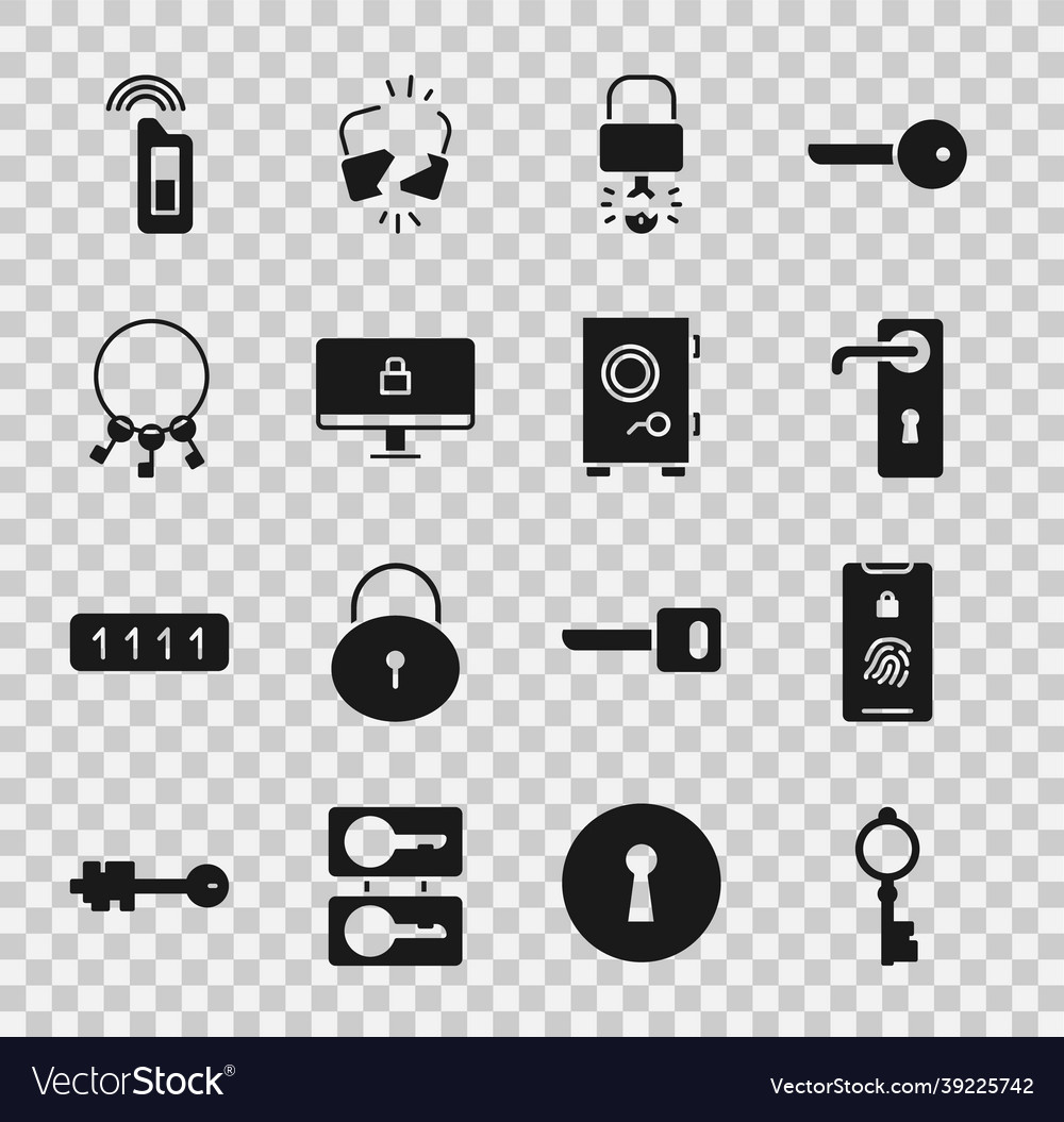 Set old key mobile with fingerprint scan door vector image Set old key mobile with fingerprint scan door