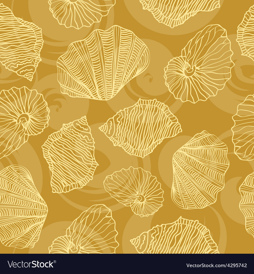Shells and waves curls seamless pattern