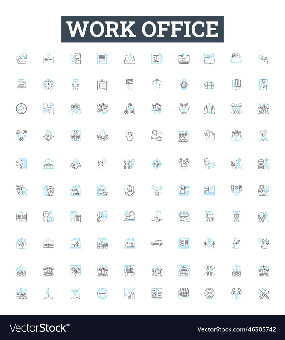 Work office line icons set workplace desk