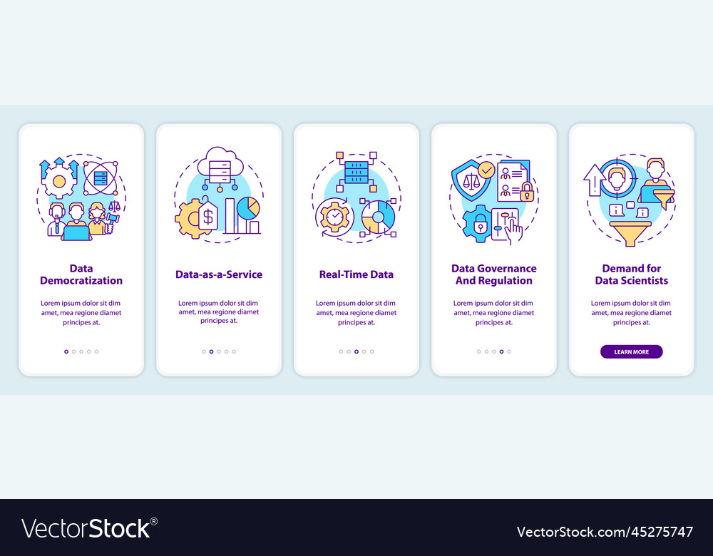 Data science trends onboarding mobile app screen Vector Image Data science trends onboarding mobile app screen