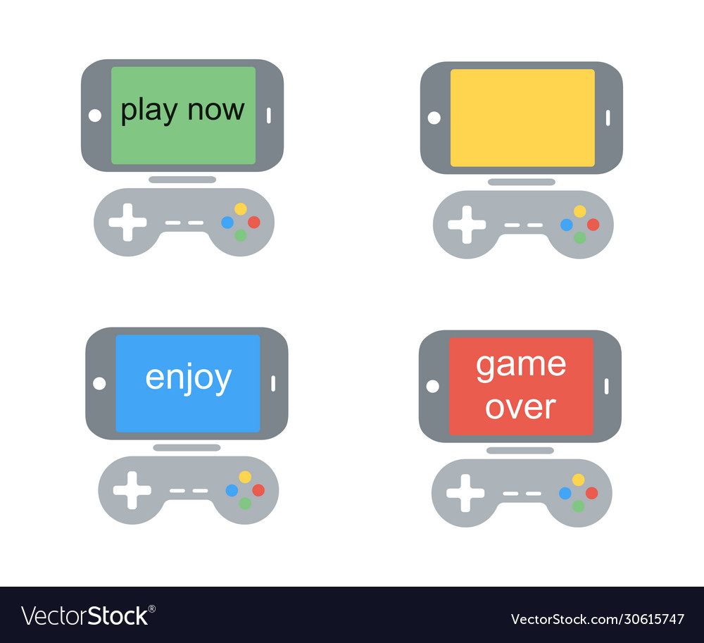 Game controller set gamepads with smartphone vector image Game controller set gamepads with smartphone