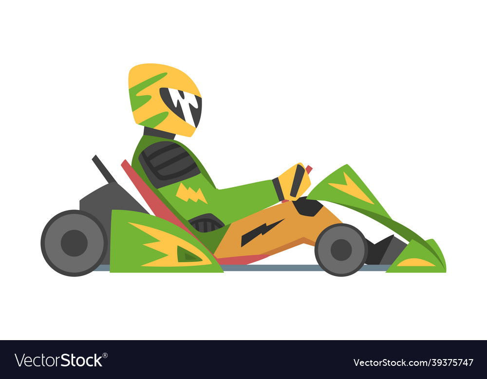 Kart Racing Or Karting With Man Racer In Open Vector Image