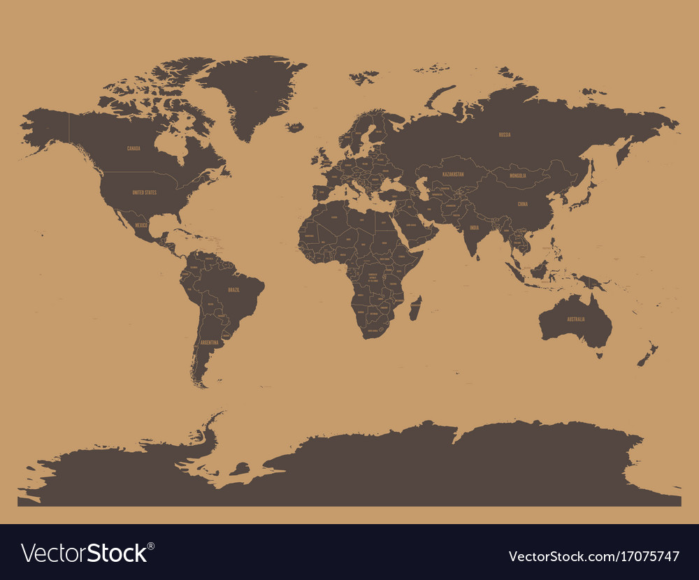 World Map Brown Color Political Map Of World In Chocolate Brown Colors Vector Image