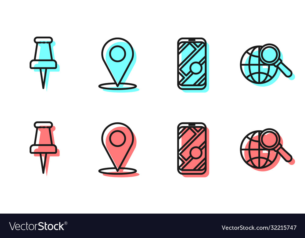Set line city map navigation push pin location Vector Image Set line city map navigation push pin location