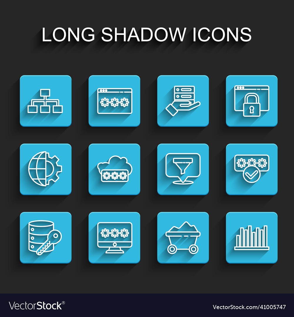 Set line server security with key monitor vector image Set line server security with key monitor