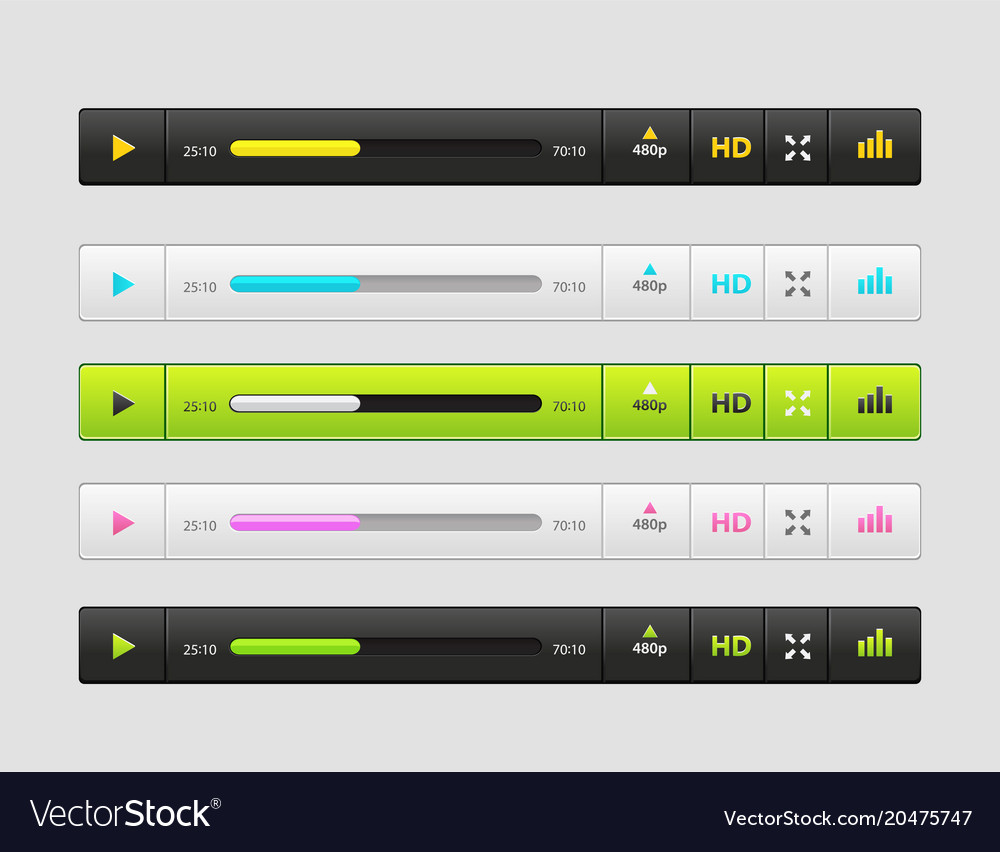 Set of ux ui audio and video media player