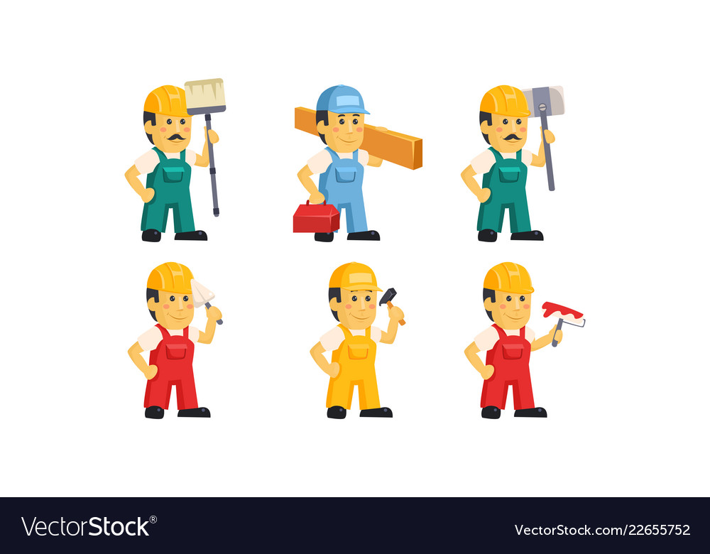 Builder workers in uniform with various vector image Builder workers in uniform with various