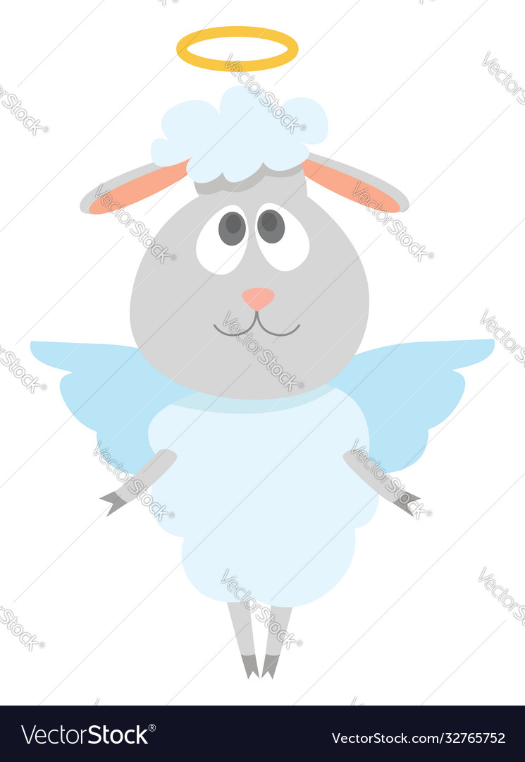 Cute sheep angel on white background