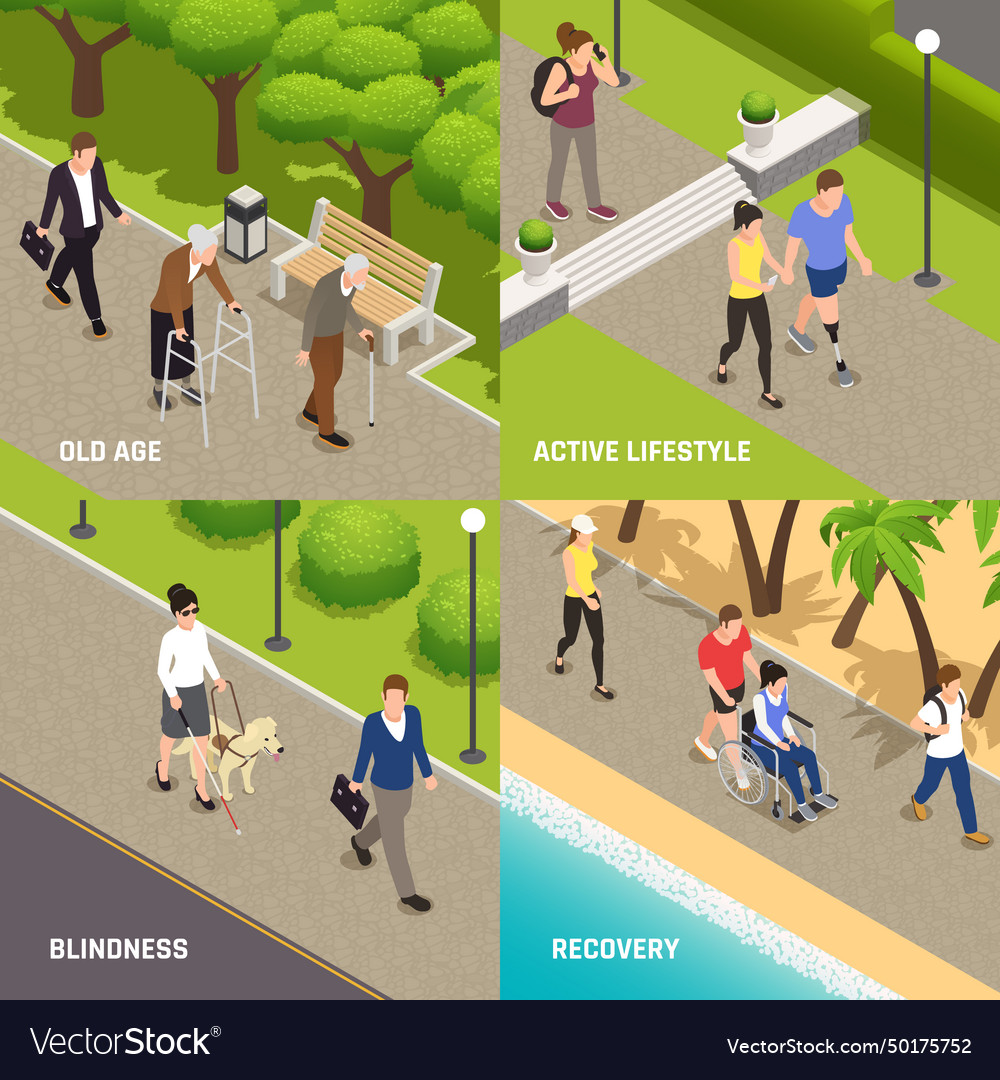 Disabled injured isometric concept Royalty Free Vector Image