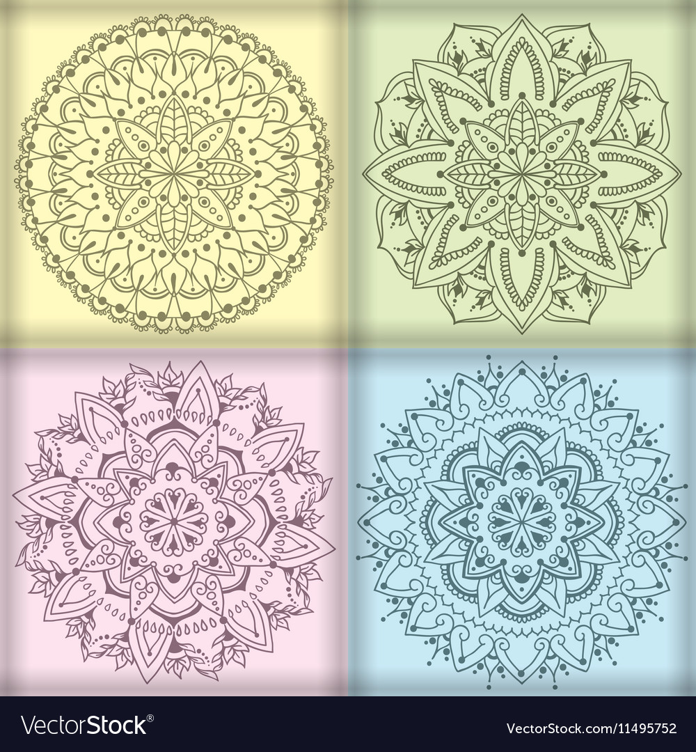 Four circular floral ornaments