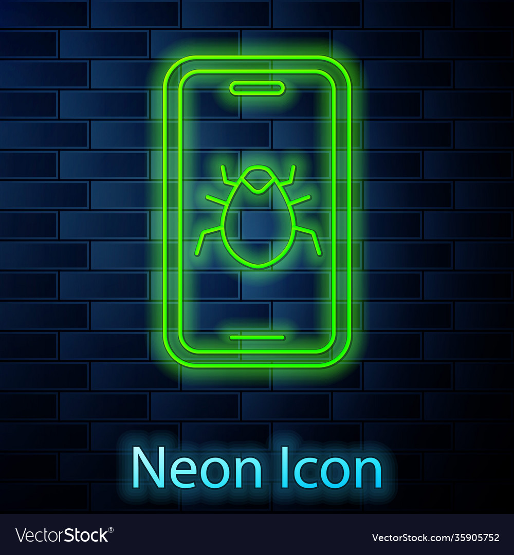 Glowing neon line system bug on mobile icon