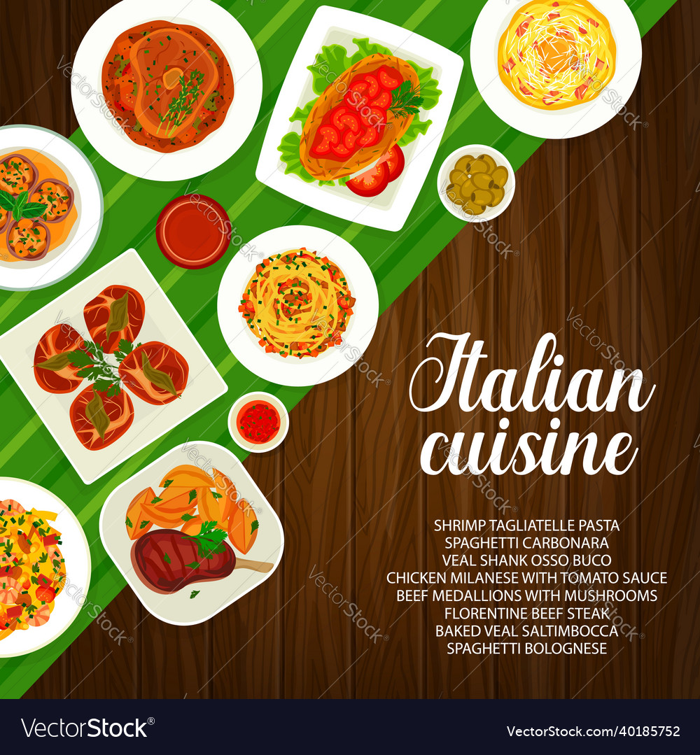 Italian food cuisine pasta menu italy restaurant Vector Image