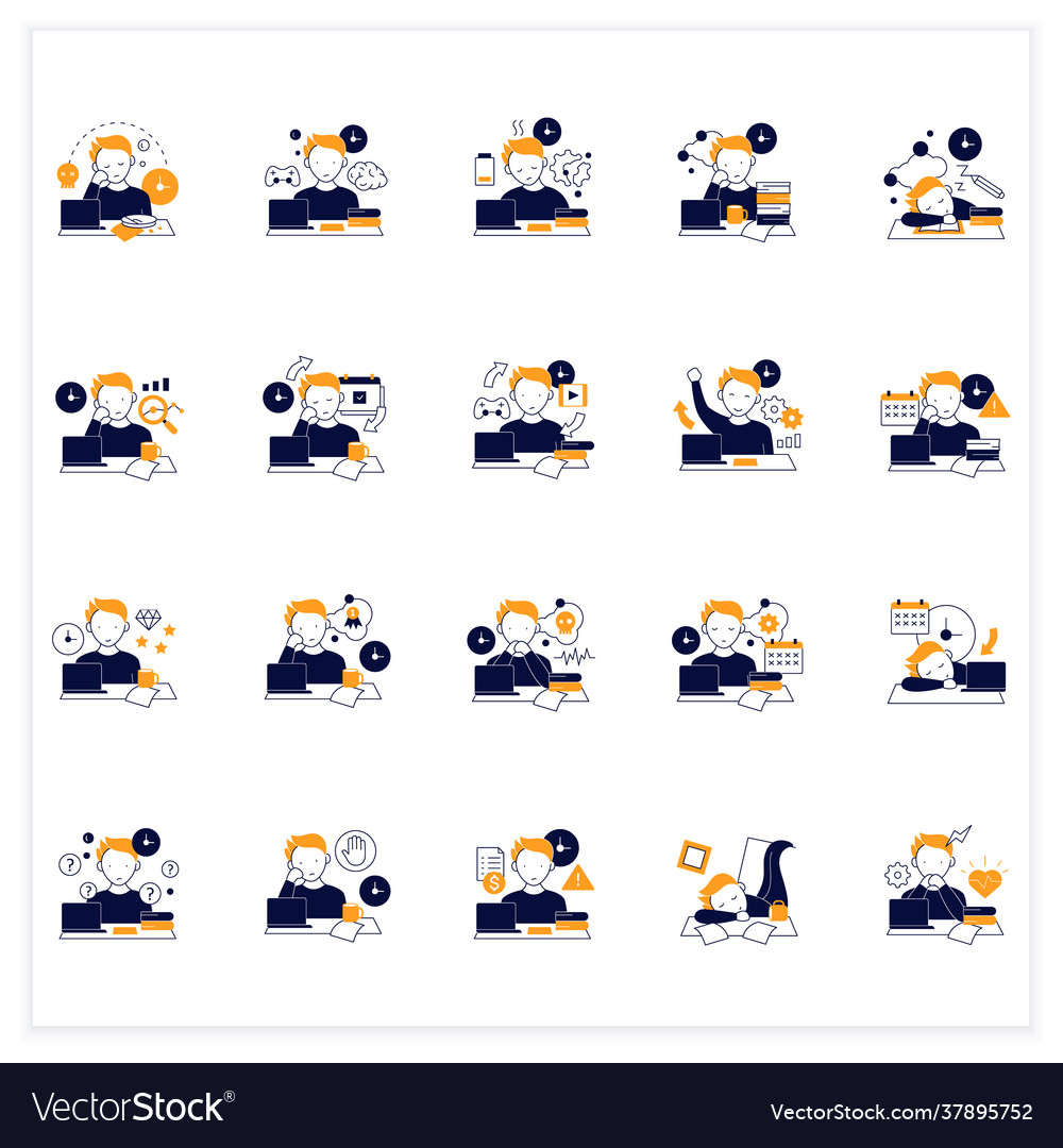 Procrastination flat icons set