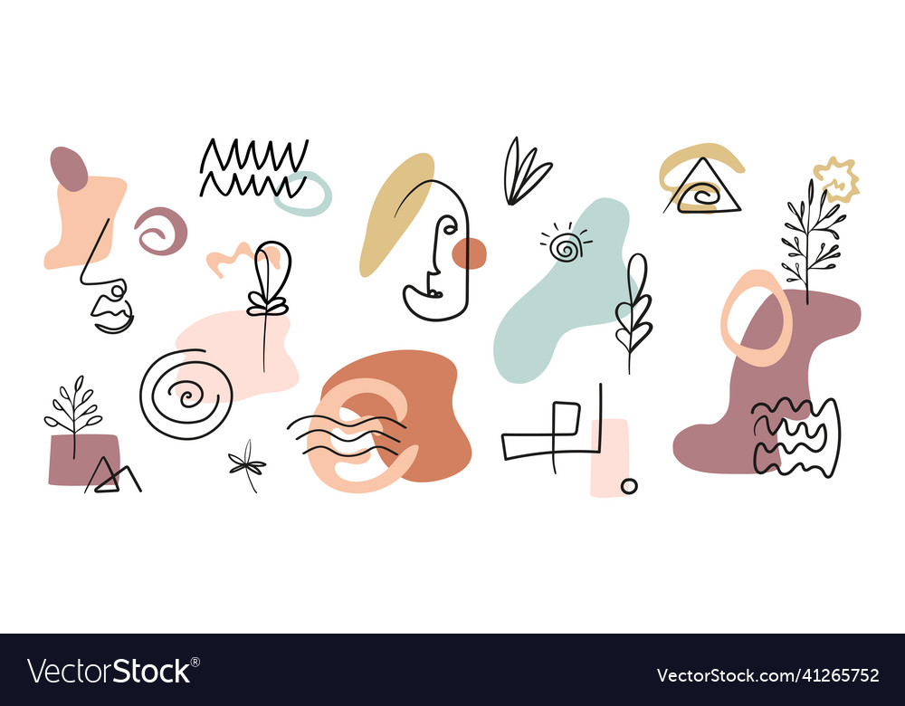 Set of hand drawn figures and art objects faces vector image Set of hand drawn figures and art objects faces