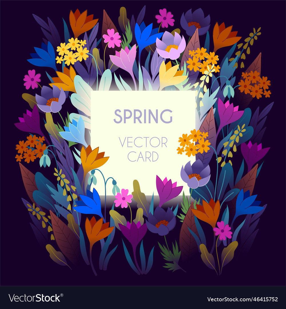 Spring card with flowers on dark background Vector Image