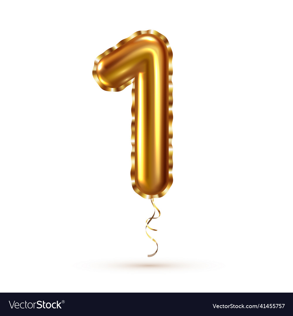 3d realistic golden balloon number one with ribbon