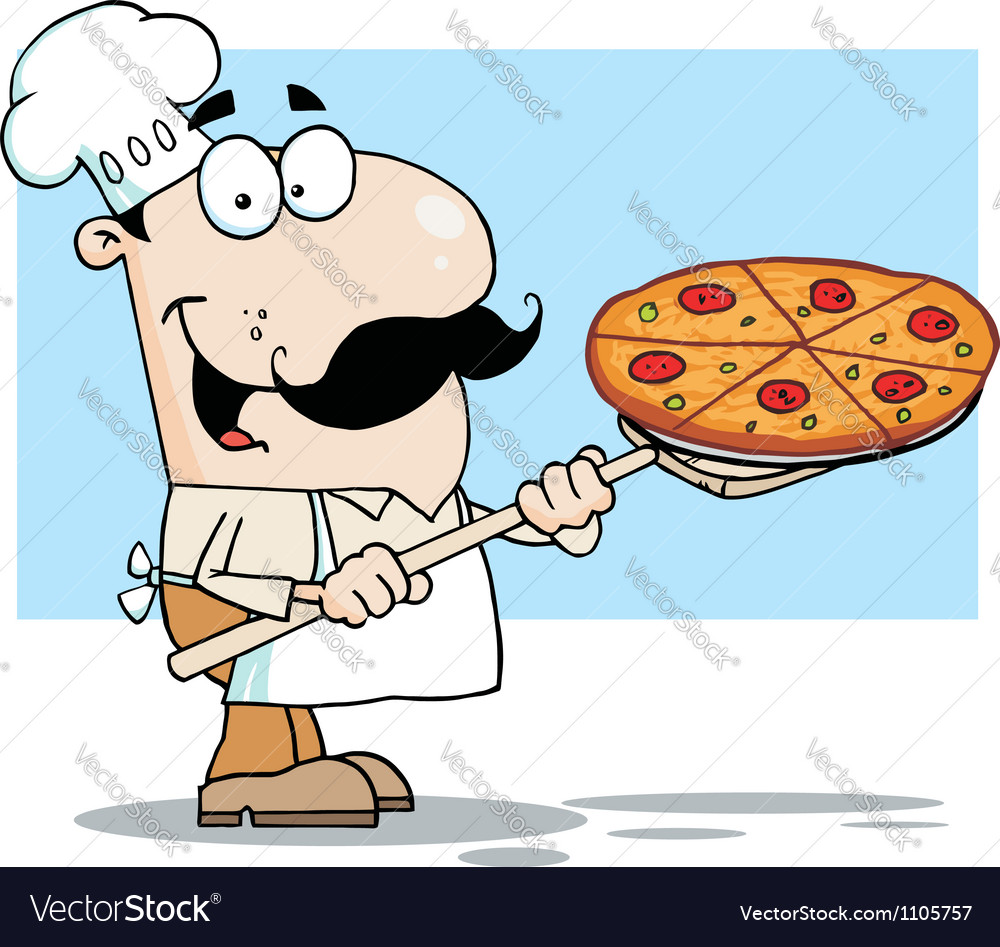 Chef Carrying A Pizza Pie On A Stove Shovel Vector Image Chef Carrying A Pizza Pie On A Stove Shovel Vector Image