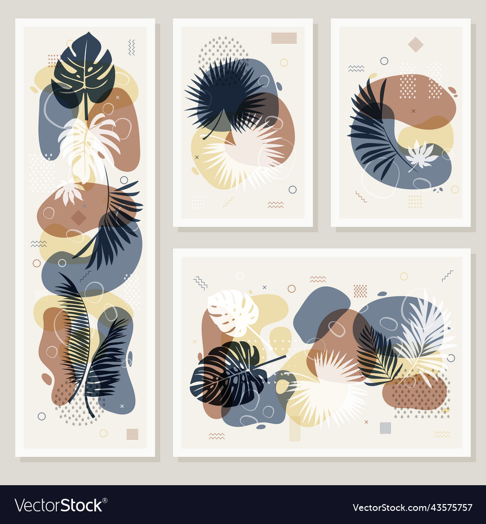 Three tropical leaves collages pastel colors vector image Three tropical leaves collages pastel colors