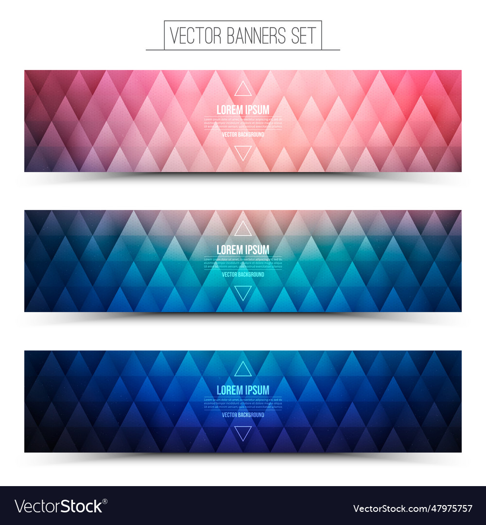 Triangular structure colored web banners set vector image Triangular structure colored web banners set