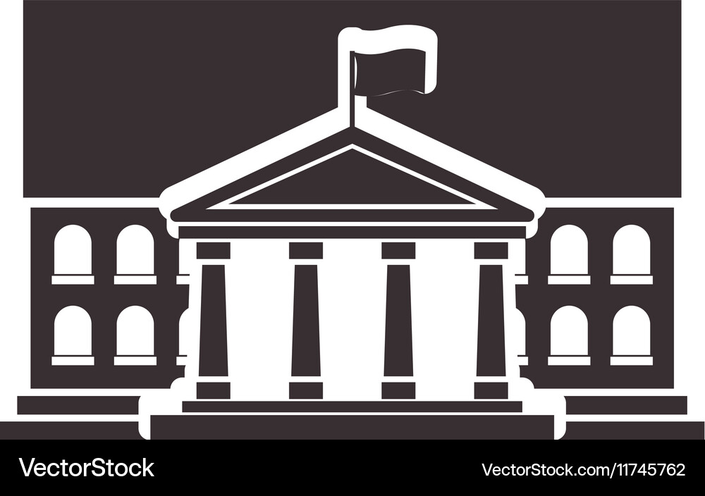 Black silhouette town hall structure with flag Vector Image