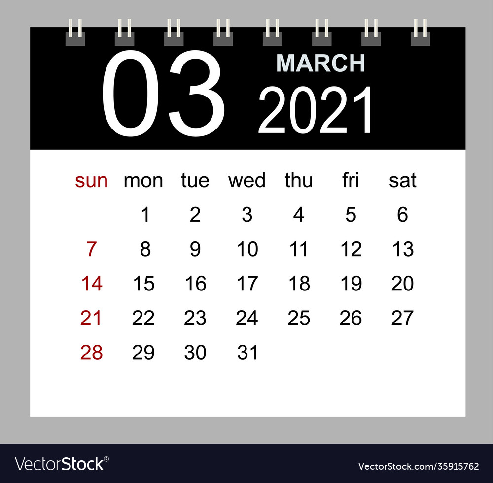 Business calendar 2021 march notebook isolated