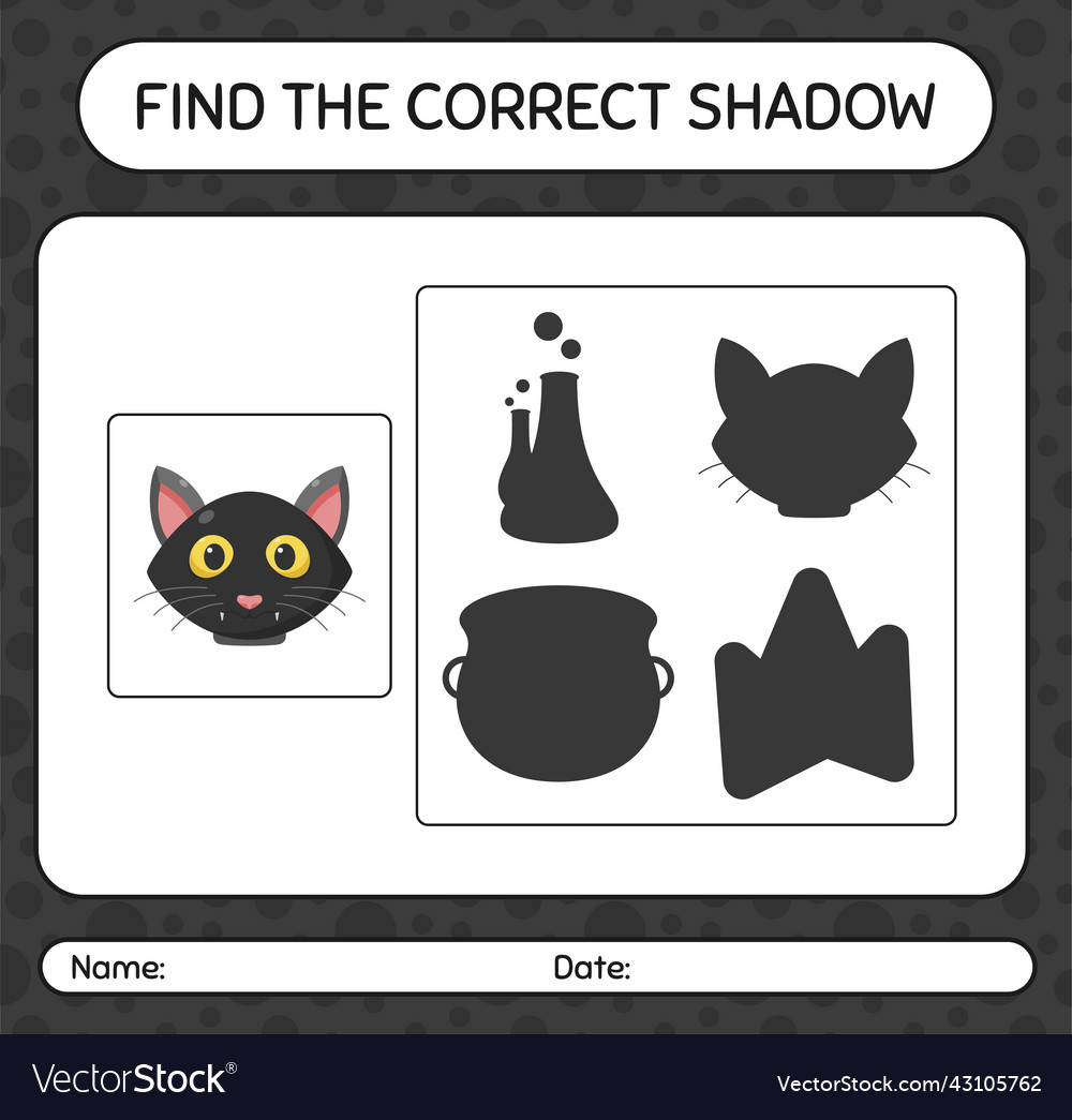Find the correct shadows game with black cat vector image Find the correct shadows game with black cat