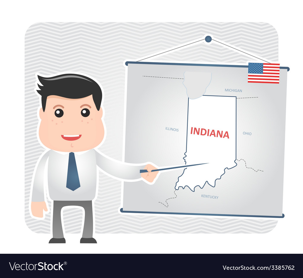 Man with a pointer points to map of indiana