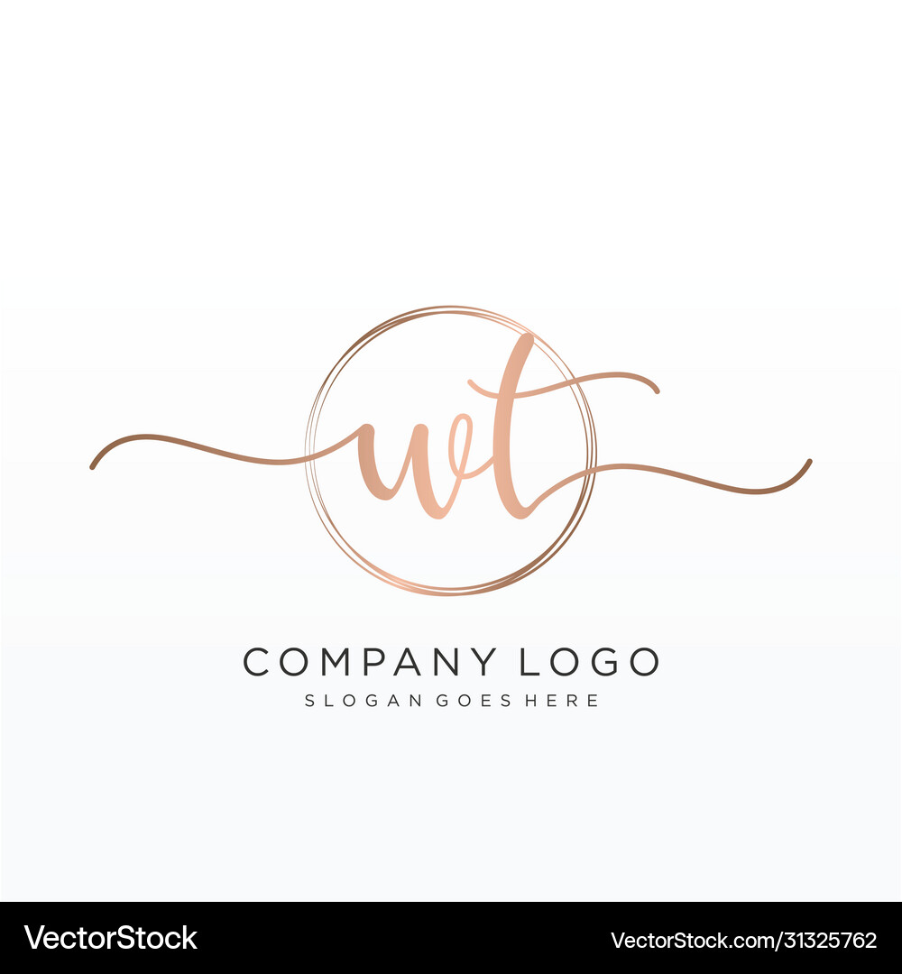 Wt initial handwriting logo design Royalty Free Vector Image