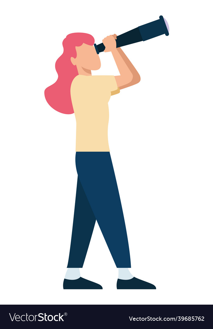 Young woman with telescope Royalty Free Vector Image