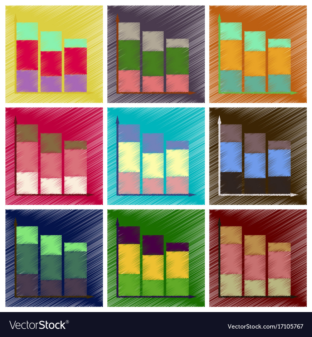 Assembly flat shading style icons economic graphs