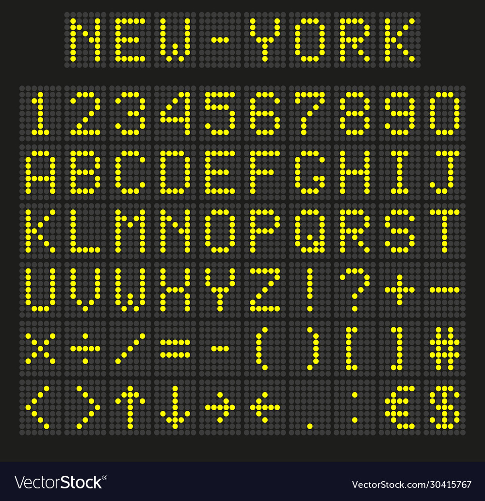 Light yellow digital font letters and numbers