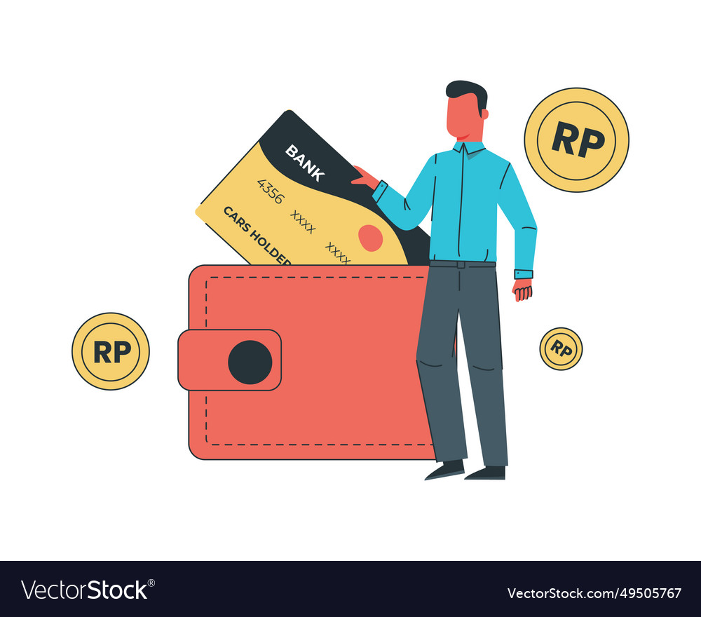 Man with a wallet and credit card in flat style vector image Man with a wallet and credit card in flat style