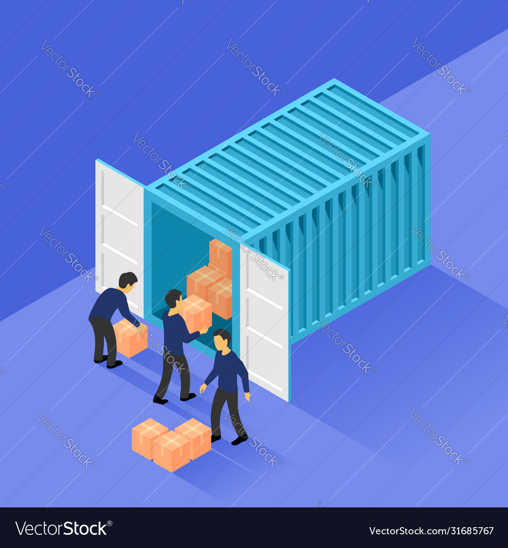 People loading boxes into cargo container