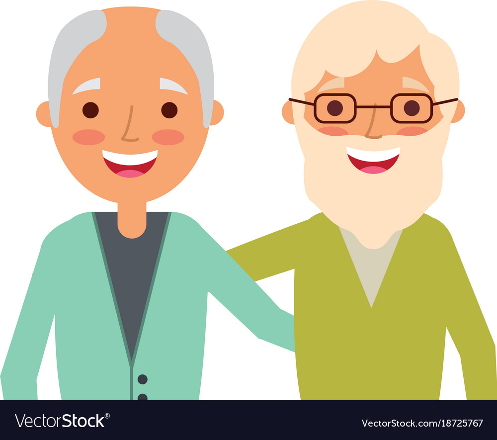 Portrait of older men friends embracing happy Vector Image