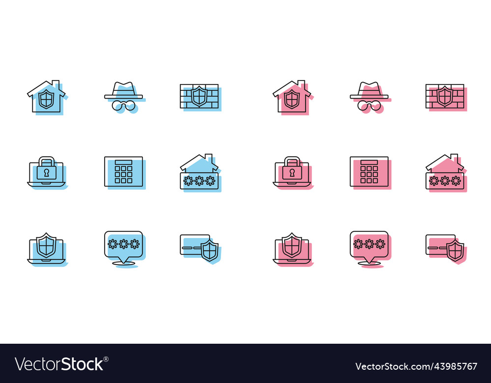 Set line laptop protected with shield password vector image Set line laptop protected with shield password