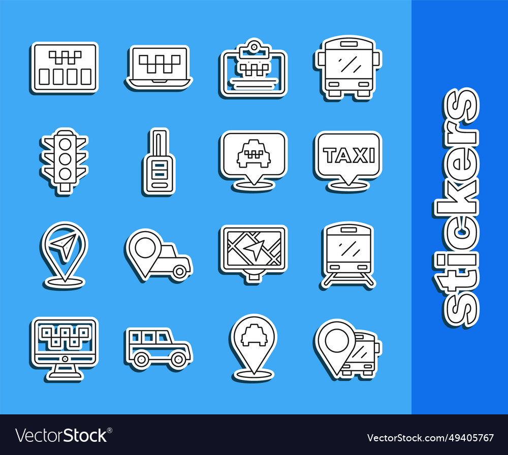 Set line location with bus train taxi driver vector image Set line location with bus train taxi driver