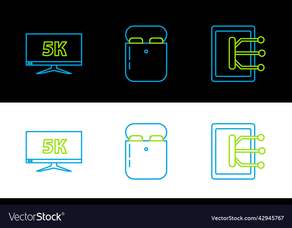Set line tablet monitor display with 5k video vector image Set line tablet monitor display with 5k video