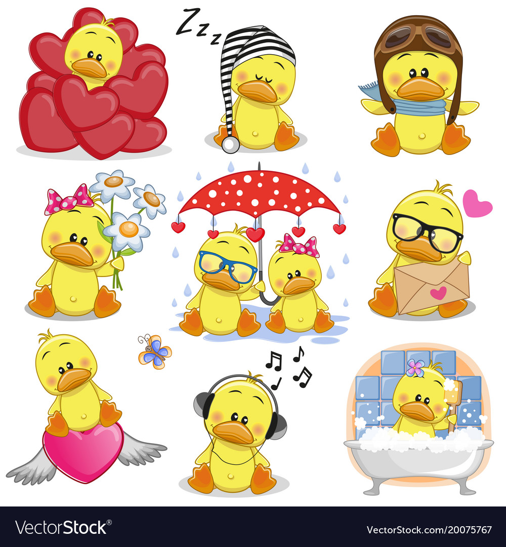 Set of cute cartoon ducks Royalty Free Vector Image