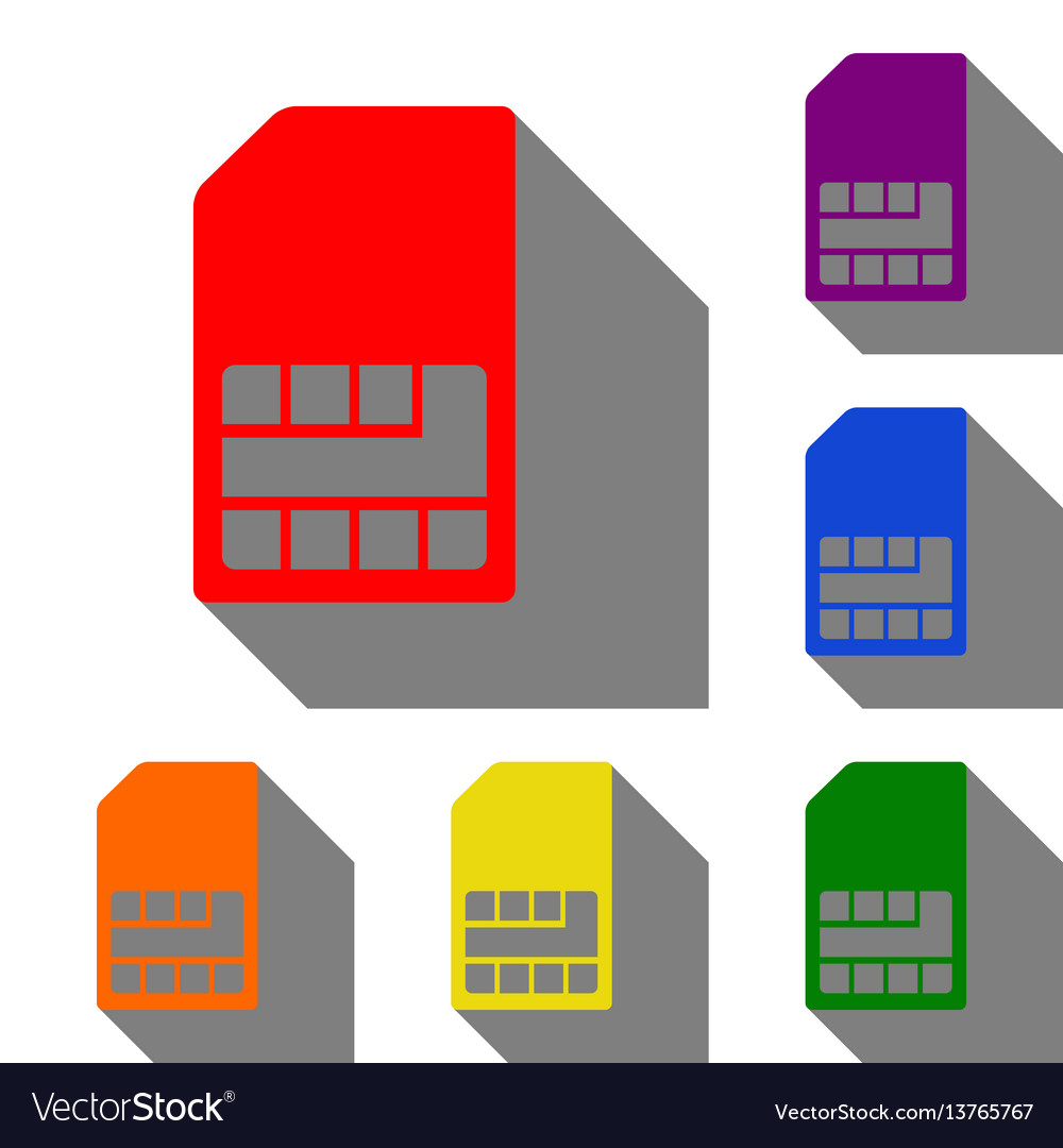 Sim card sign set of red orange yellow green