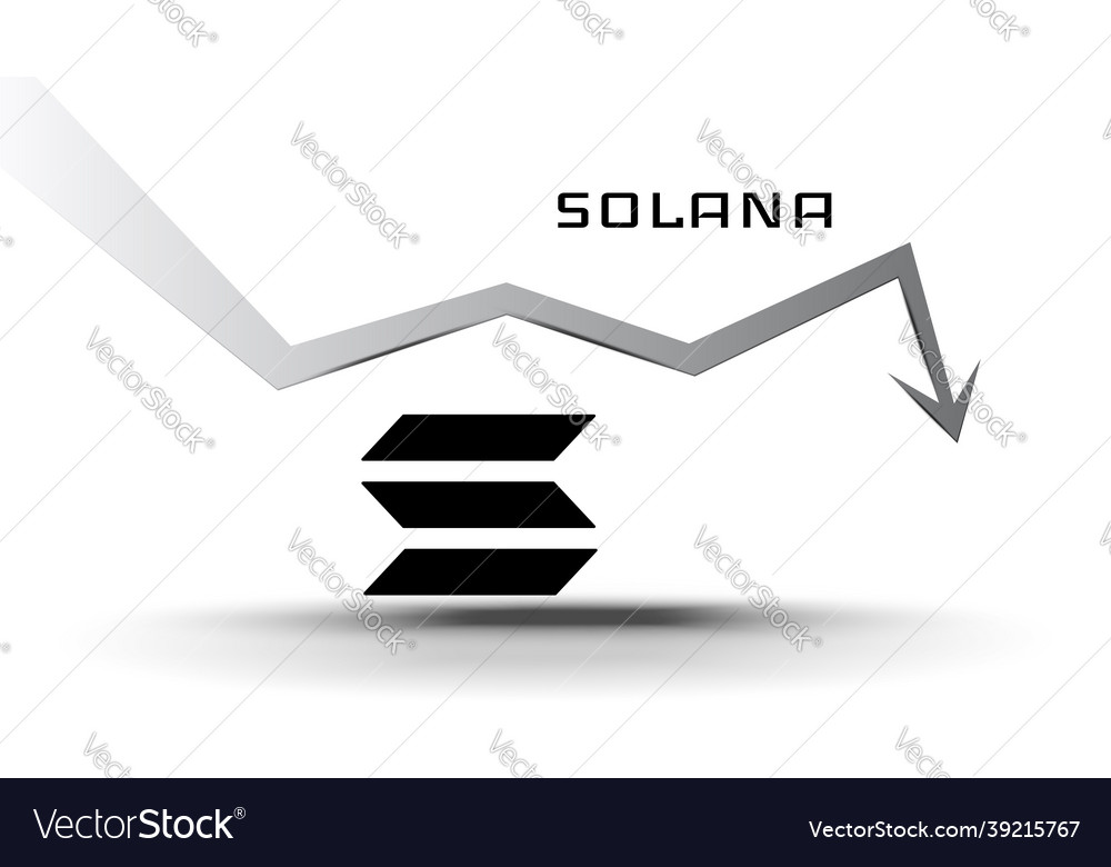 Solana sol in downtrend and price falls down vector image Solana sol in downtrend and price falls down