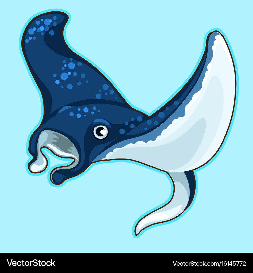 Cartoon Blue Spotted Stingray On Blue Background Vector Image