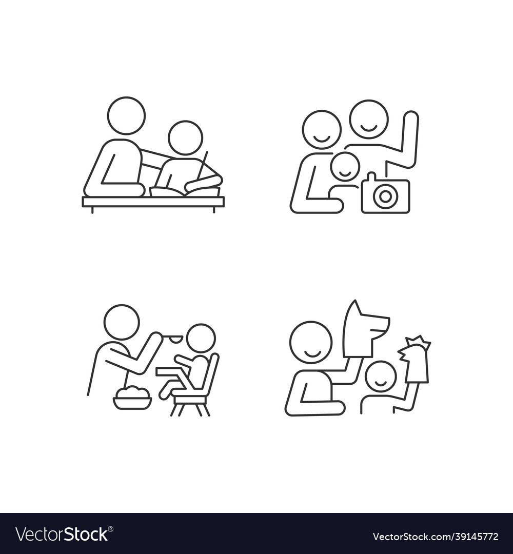 Effective parenting style linear icons set