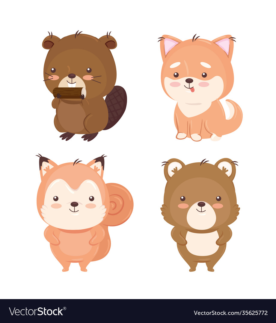 Kawaii animals cartoons set design