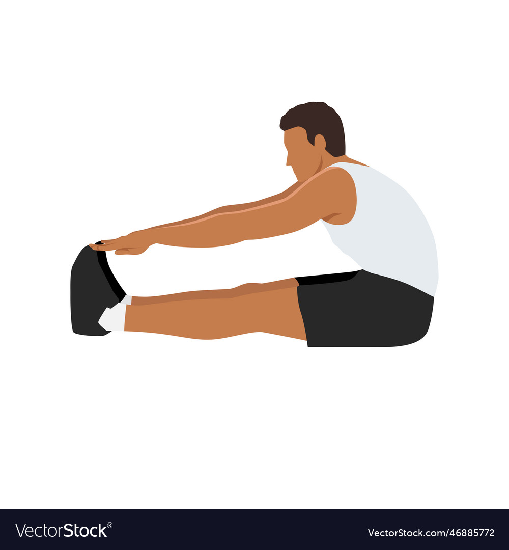 Man Doing Seated Toe Touch Stretch Exercise Flat Vector Image