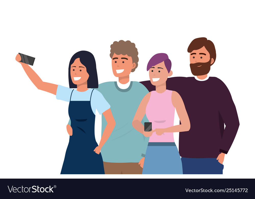 Millennial group taking selfie Royalty Free Vector Image