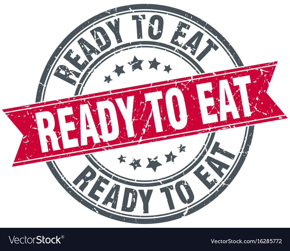 Ready to eat round grunge ribbon stamp Royalty Free Vector