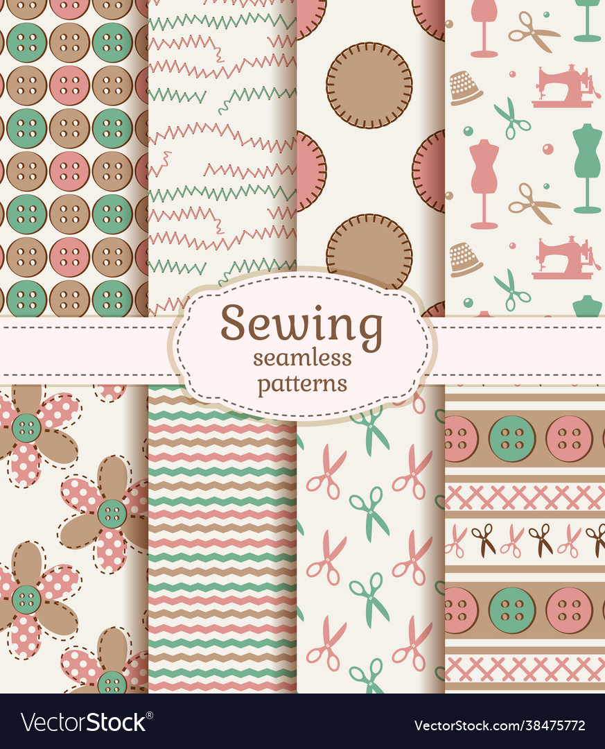 Sewing and needlework seamless patterns set vector image Sewing and needlework seamless patterns set