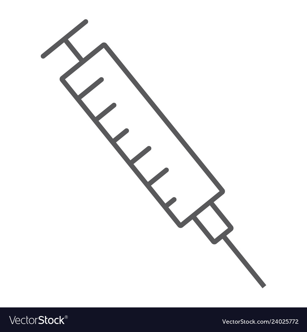 Syringe thin line icon medicine and injection