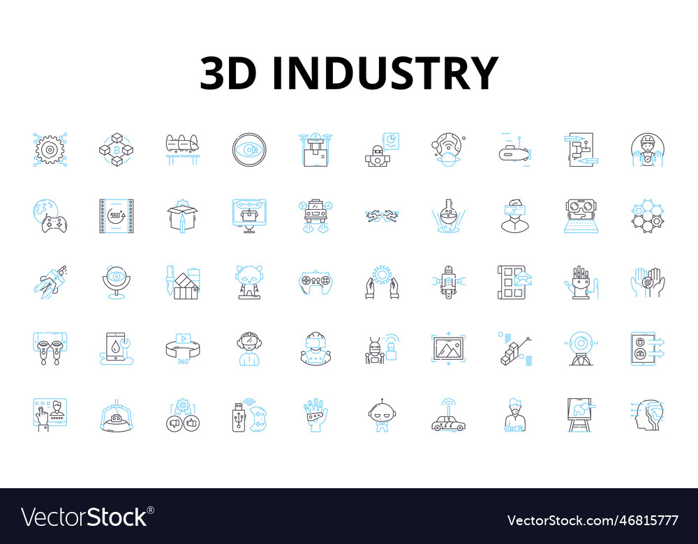 3d industry linear icons set modeling rendering vector image 3d industry linear icons set modeling rendering