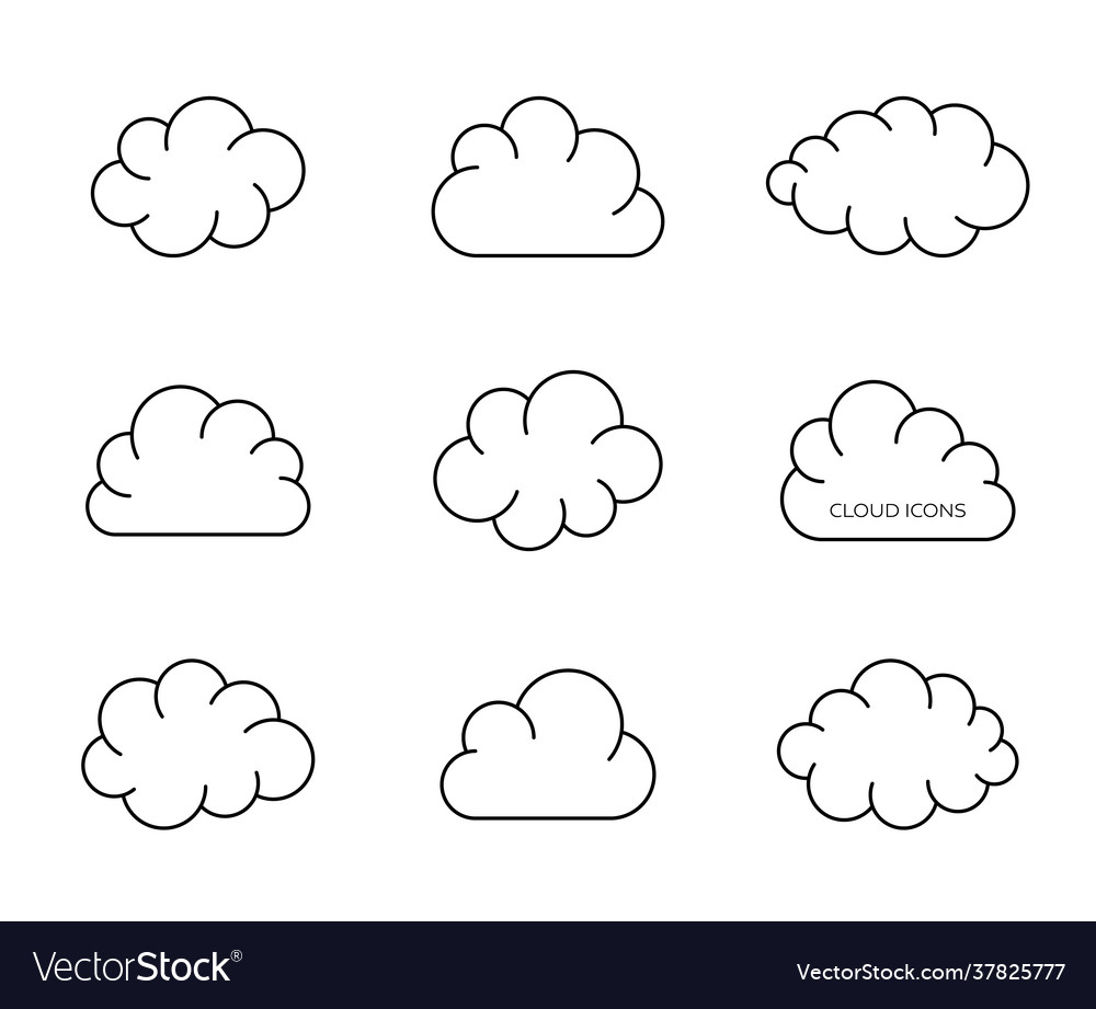 Black simple clouds thin line design Royalty Free Vector